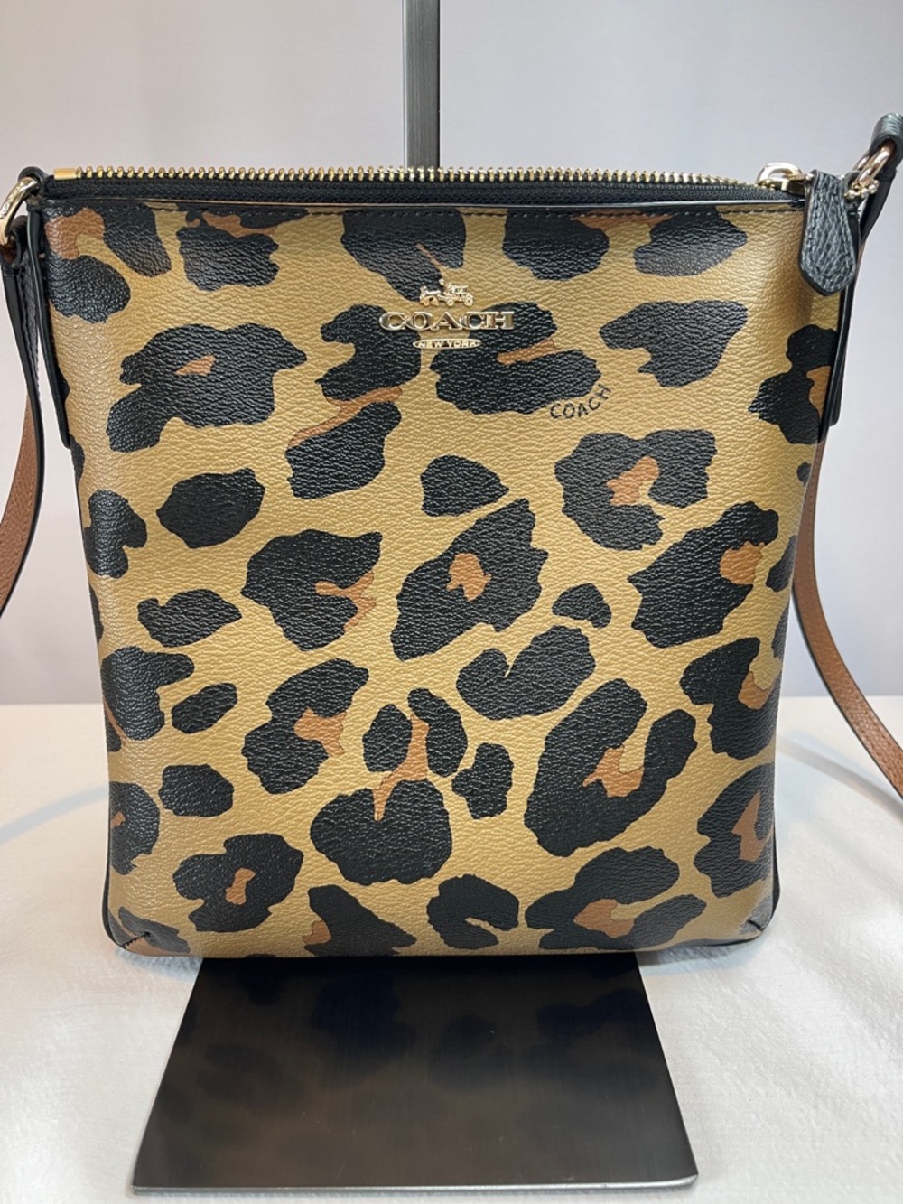 Coach Leopard Print Crossbody Bag in Tan, Black, Brown